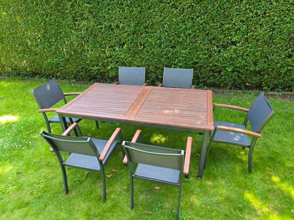 Tuinset = tafel (verlengbaar) + 6 stoelen ZEER GOEDE STAAT, Table à dinner, Salons de jardin, Utilisé, 6 places