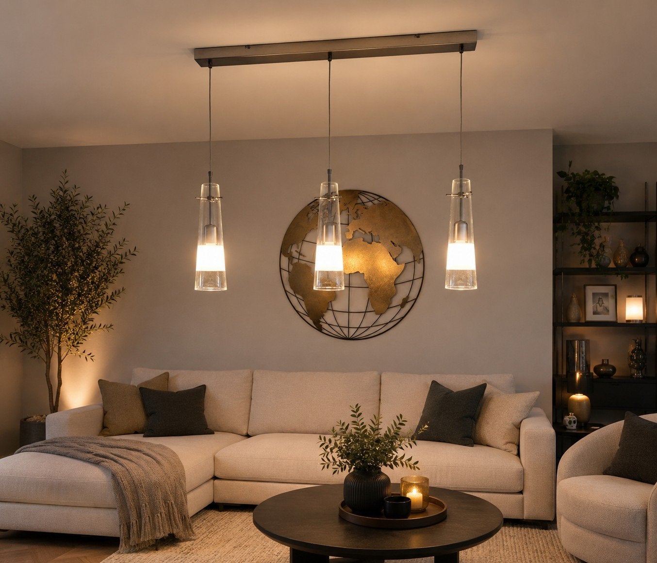 Deze moderne hanglamp is voorzien van drie elegante glazen!, Huis en Inrichting, Lampen | Hanglampen, Ophalen, Gebruikt, Glas