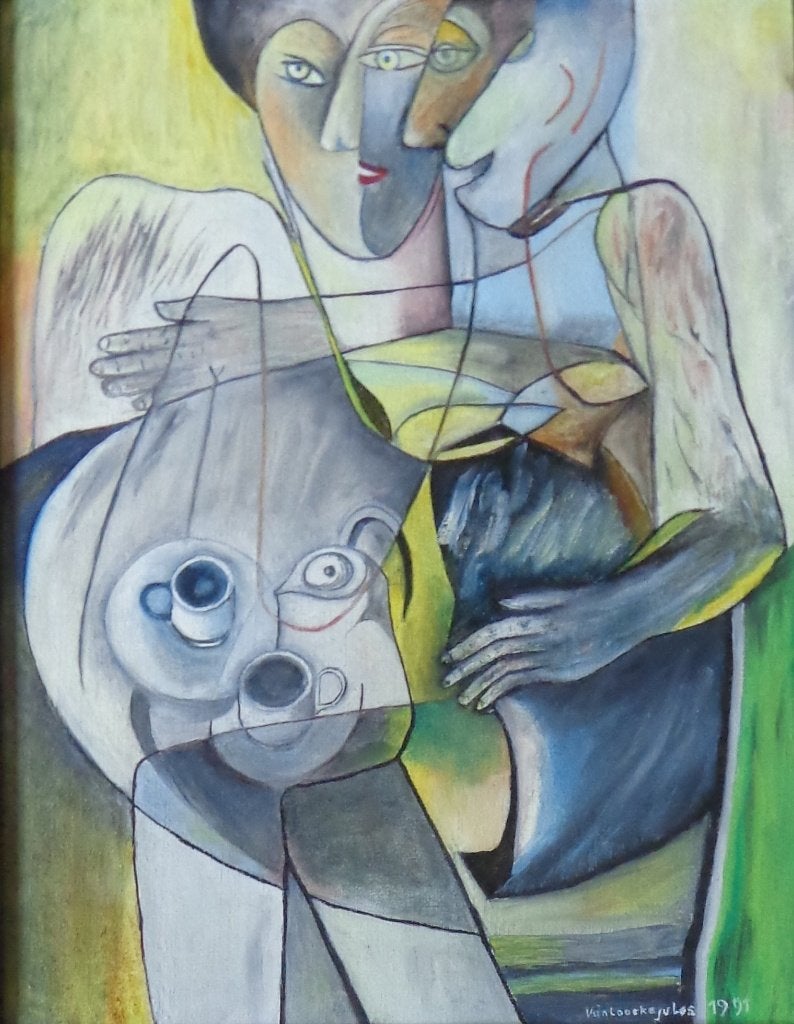 JULES VAN LOOCKE / FIGUREN / OLIEVERF / 76x65cm / KADER SIG, Antiquités & Art, Peinture à l'huile, Signé, Figures, Autres matériaux