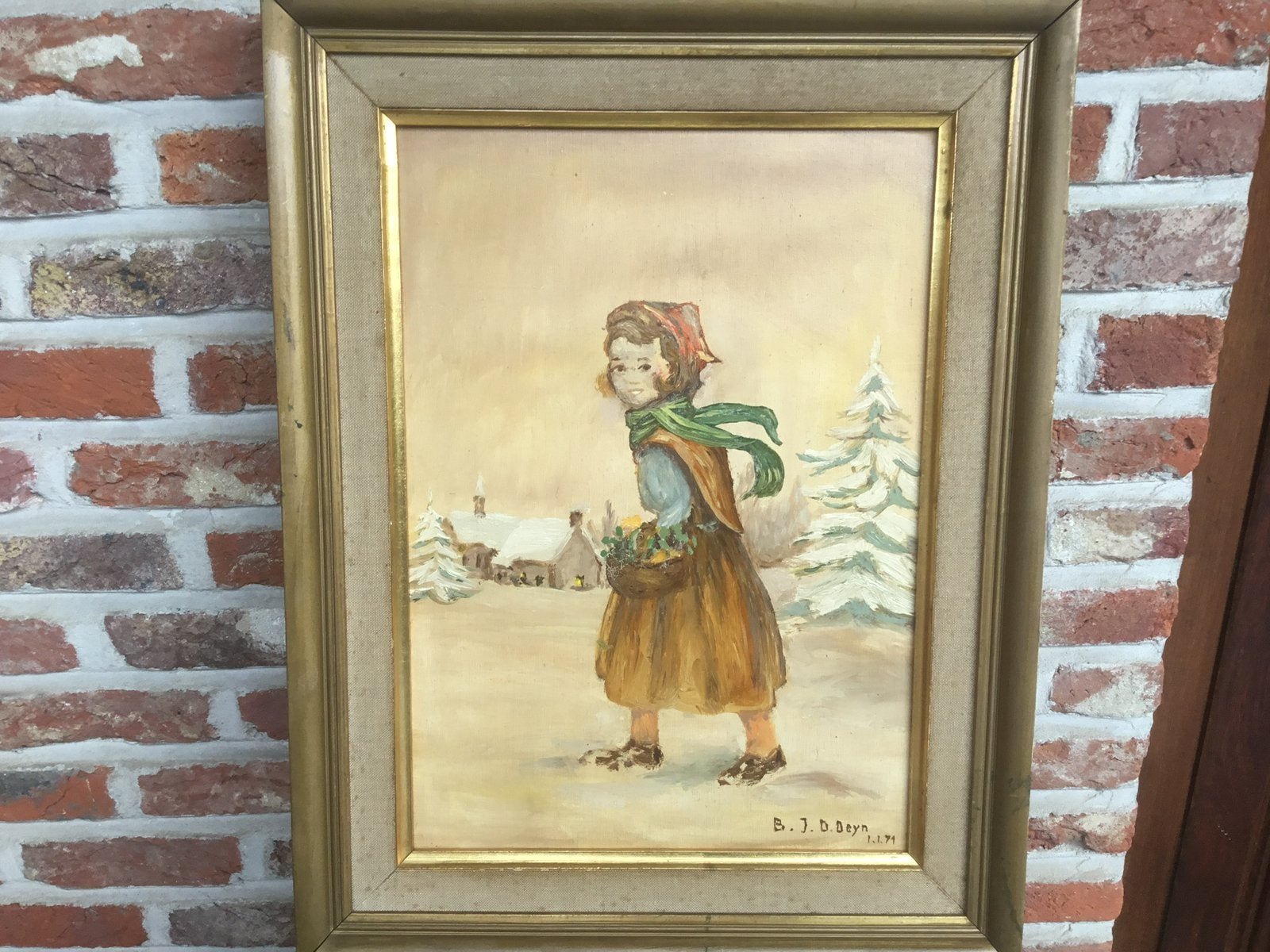 Olie/board-B.J.D. Deyn 1.1.71-afm.: met kader 54x41,5cm, Antiek en Kunst, Ophalen