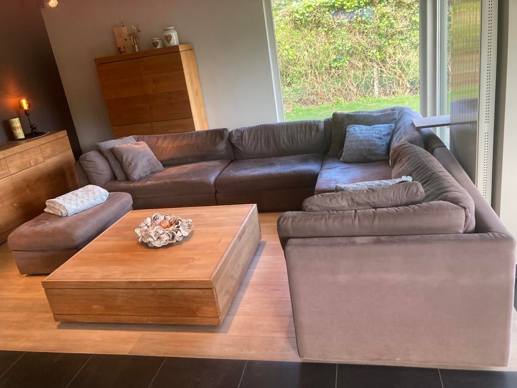 Hoeksalon bruin, Huis en Inrichting, Ophalen, Gebruikt, Stof