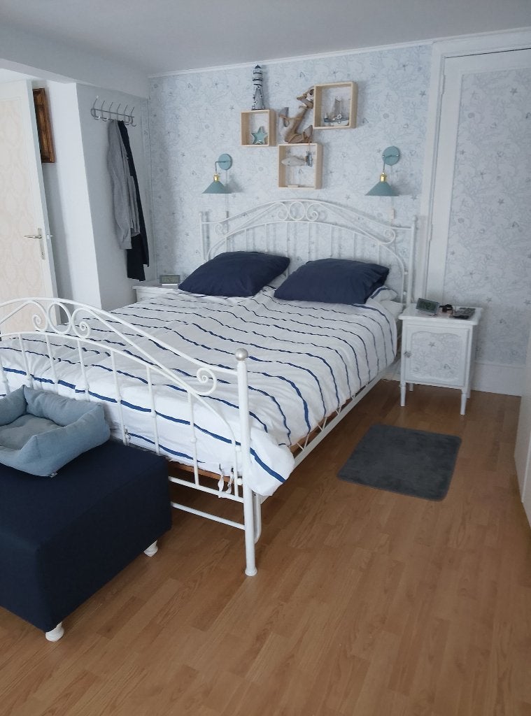 Metalen bed, Huis en Inrichting, Slaapkamer | Bedden, Ophalen, Gebruikt, Wit, Tweepersoons
