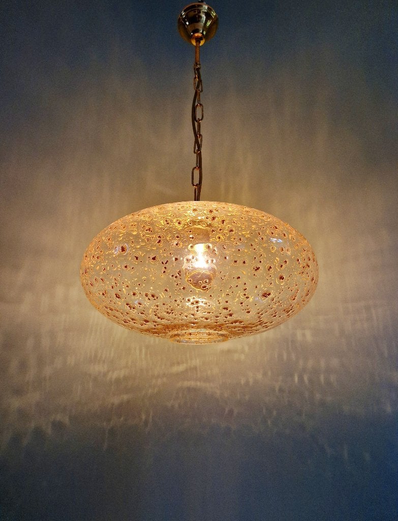 Grande suspension vintage en verre, inclusions dorées, 1970, Enlèvement ou Envoi