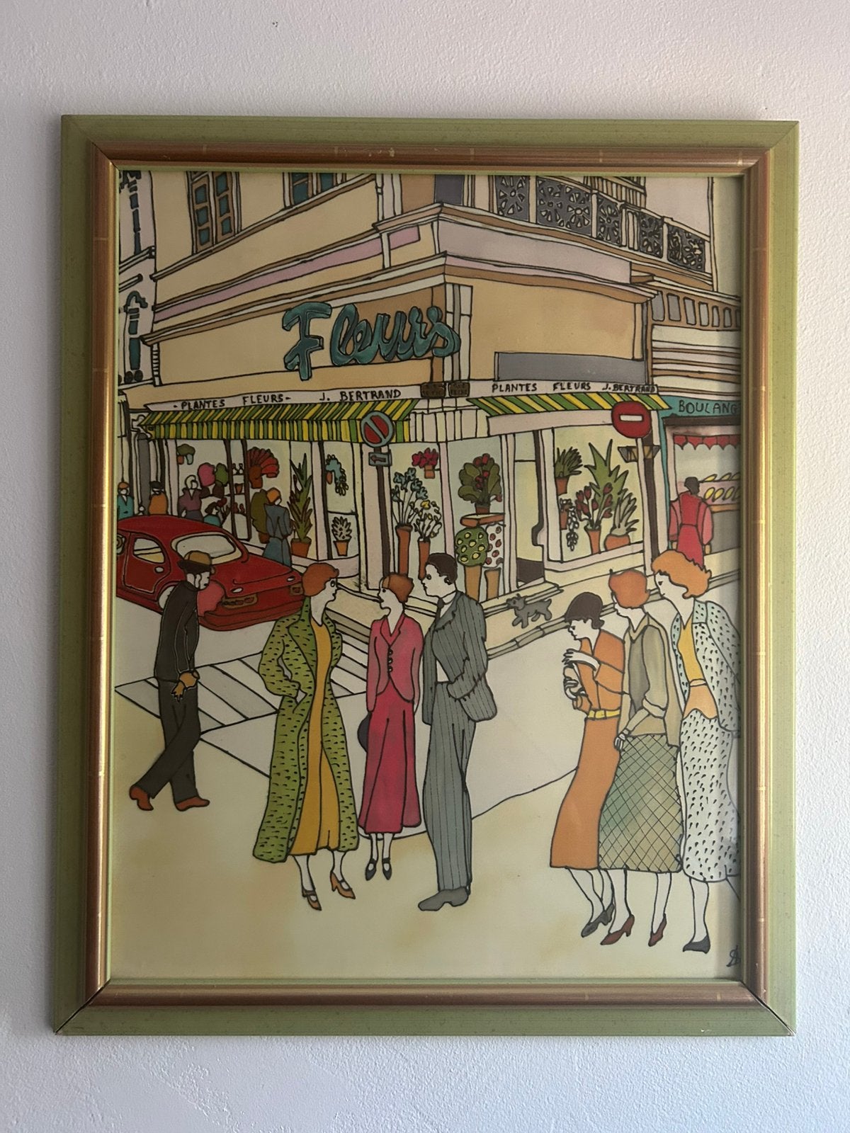 Vintage decoratief kunstwerk — Straatbeeld — Ingelijst, Antiek en Kunst, Ophalen