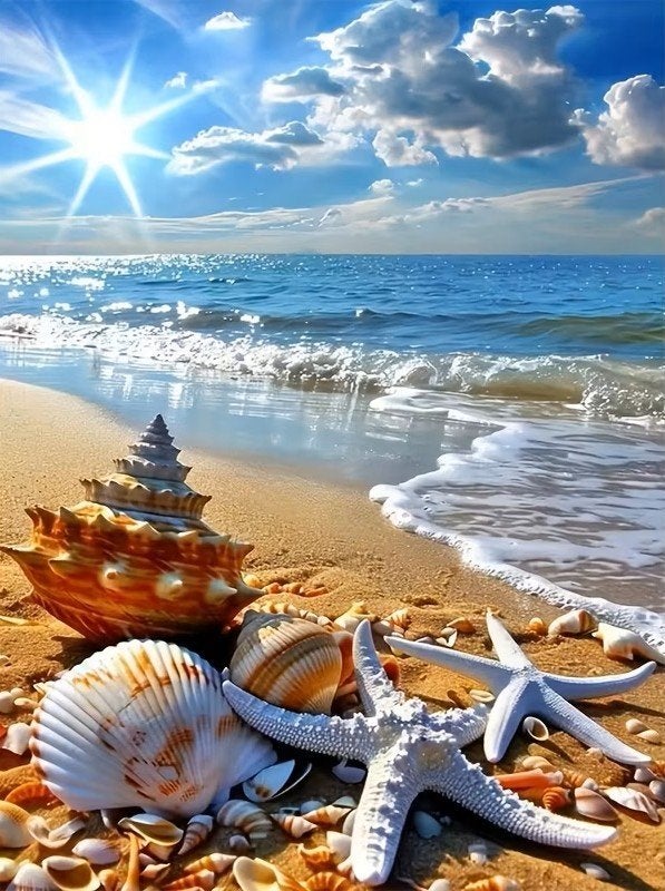Peinture au diamant 40x30cm, coquillages, plage n 184, Neuf, Zee en Strand, Multicolore, Enlèvement ou Envoi