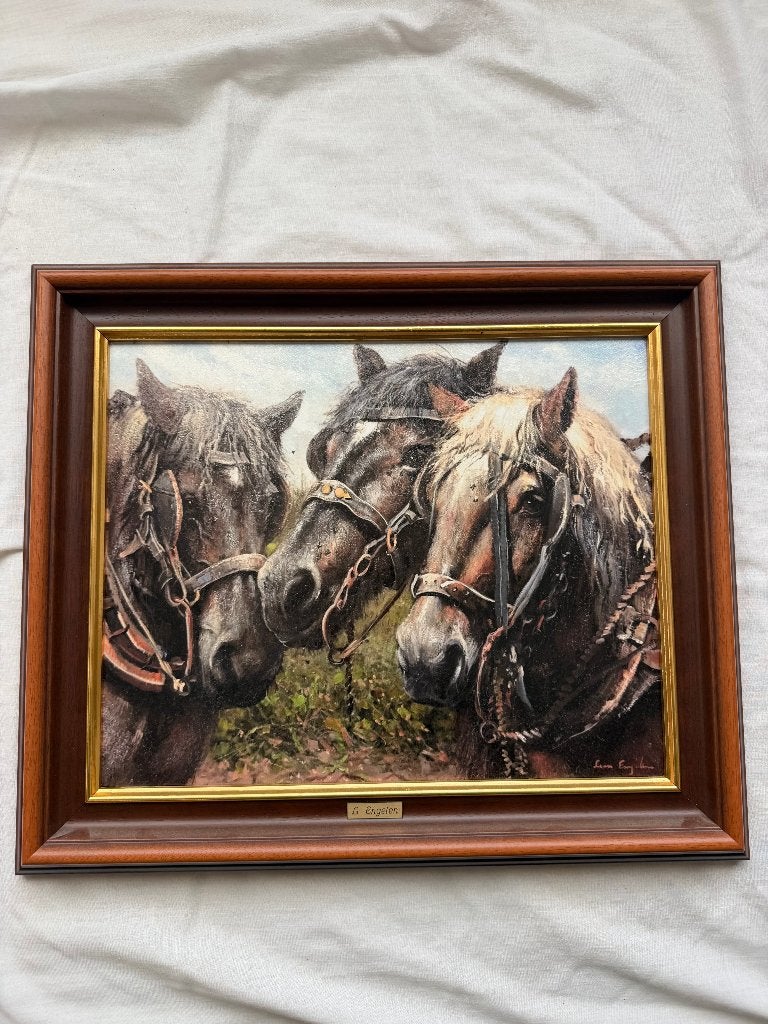 Peinture « 3 chevaux de trait » de Leon Engelen, Antiquités & Art, Enlèvement, Classique, Encadré, Animaux