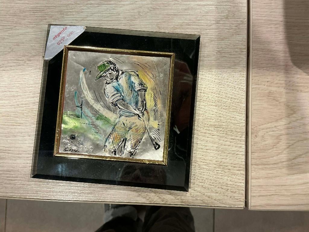 Golfgravure van 925 sterling zilver - gesigneerd E. Ostuni, Antiek en Kunst, Ophalen of Verzenden