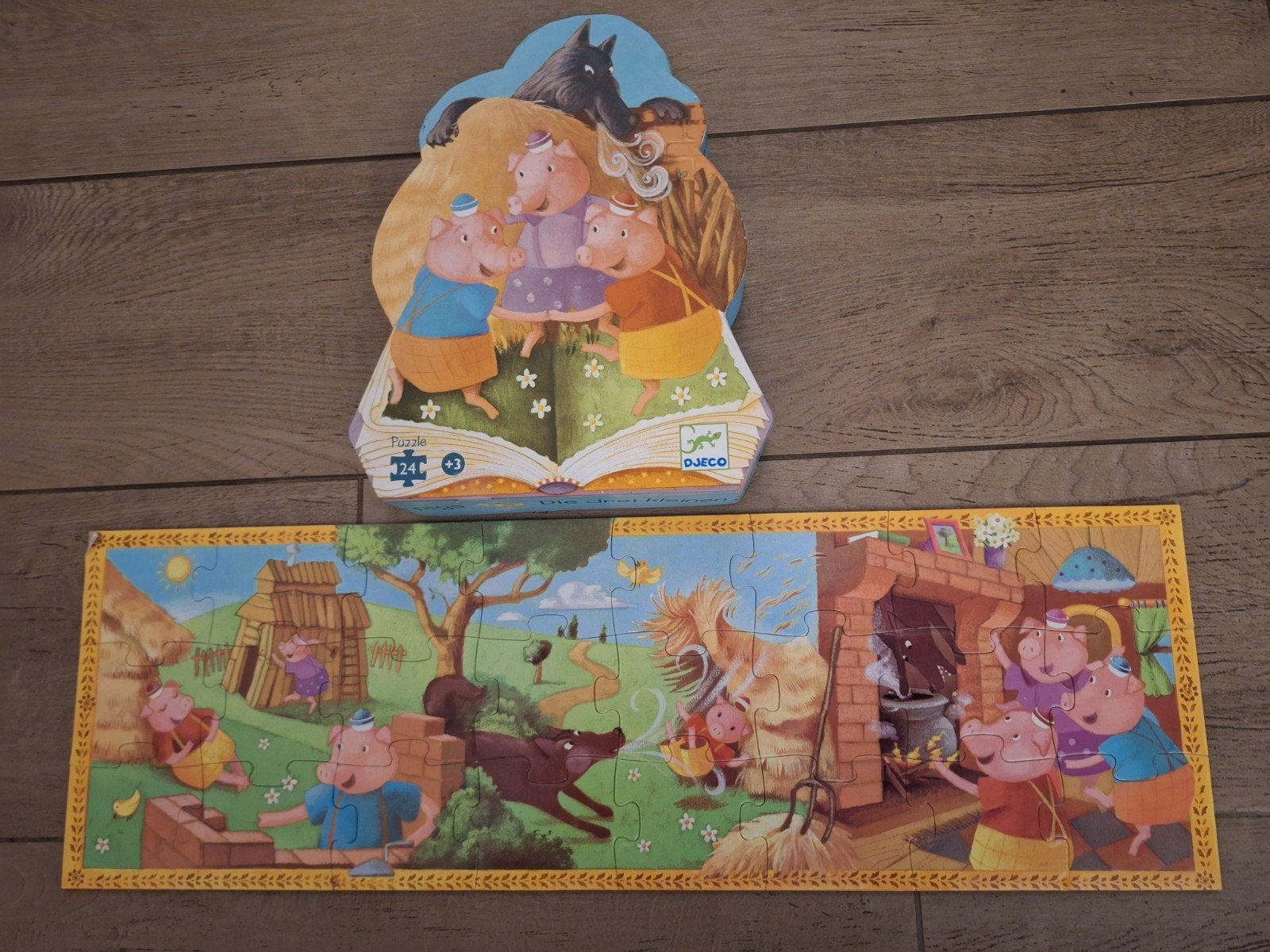 Djeco puzzel, De drie biggetjes 24stukjes, Ophalen, 10 tot 50 stukjes, Zo goed als nieuw, 2 tot 4 jaar