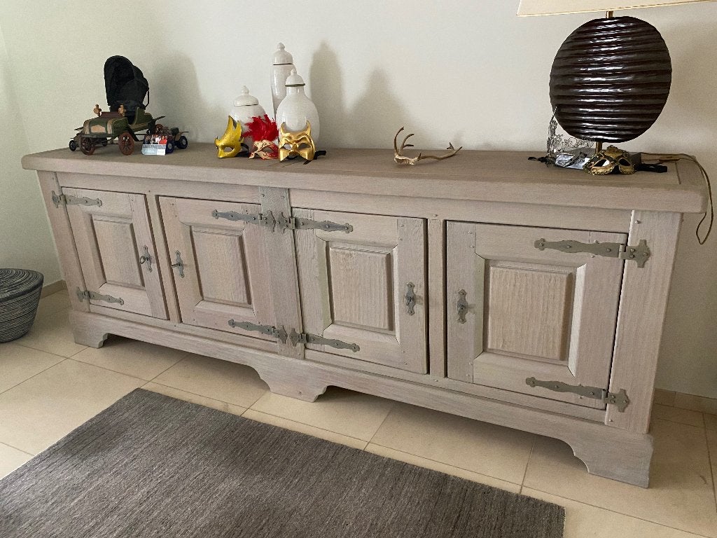 GERESERVEERD Massief eiken dressoir, bar kast en eettafel, Ophalen, Zo goed als nieuw, Eikenhout, Met deur(en)