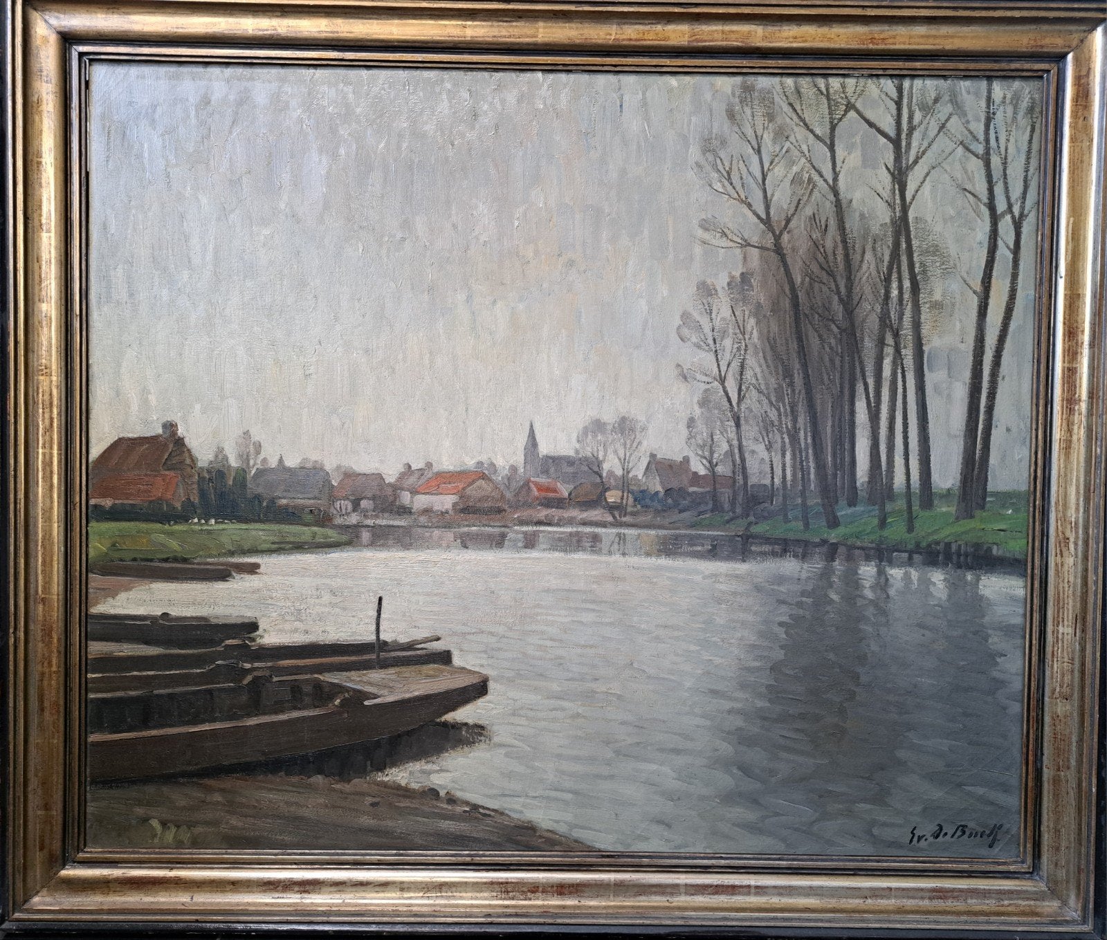 DE BUCK Evarist "Leiebocht" olie op doek, Antiek en Kunst, Ophalen, Doek