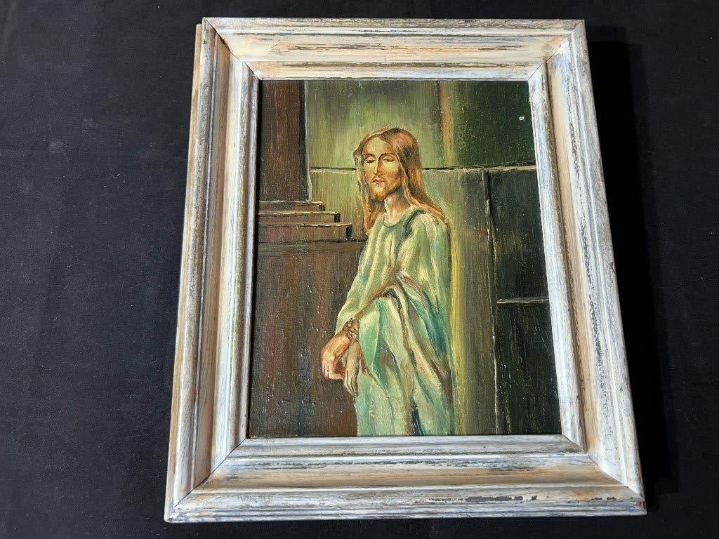 Peinture à l'huile originale Jesus Chained Classic Frame, Antiquités & Art, Art | Peinture | Classique, Portrait ou Personnes