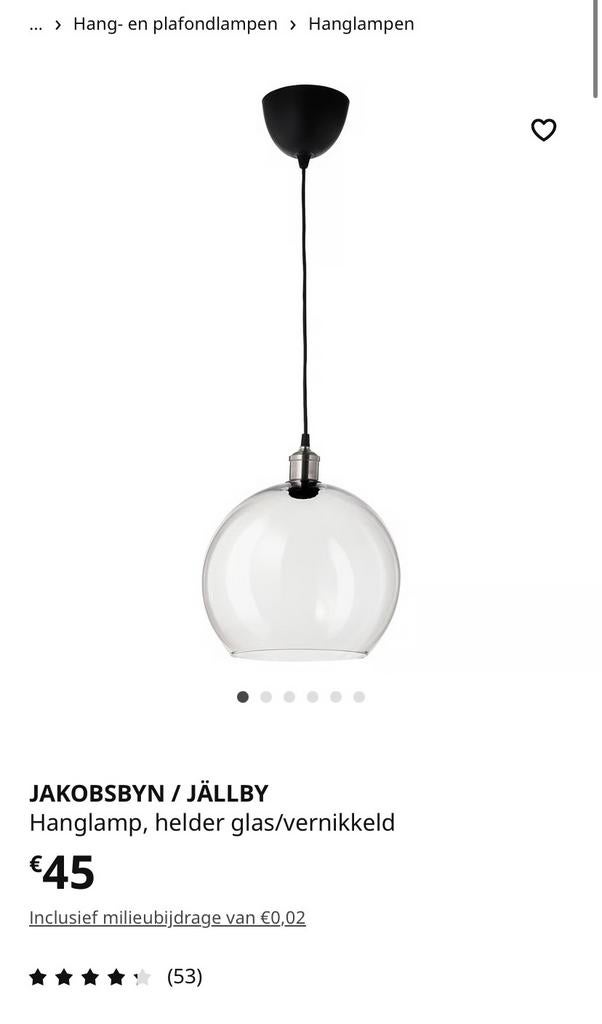 Ikea hanglamp JAKOBSBYN / JÄLLBY, Ophalen of Verzenden, Gebruikt, Glas