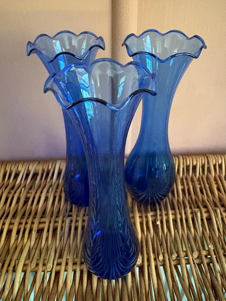 Set van 3 Vintage Murano Kobalt Blauwe Vaasjes., Enlèvement ou Envoi