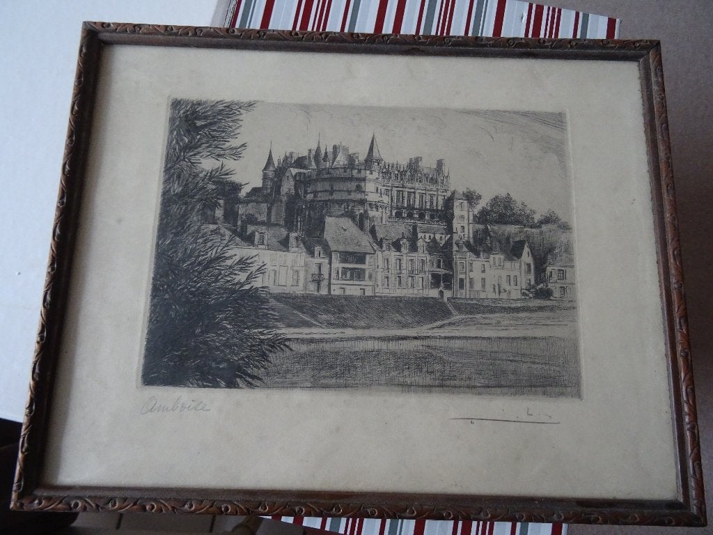 2 Gravures  L. ROBIN Château de Chambord;Château d'Amboise., Antiquités & Art, Signé, Enlèvement ou Envoi, 23 cm, Gravure