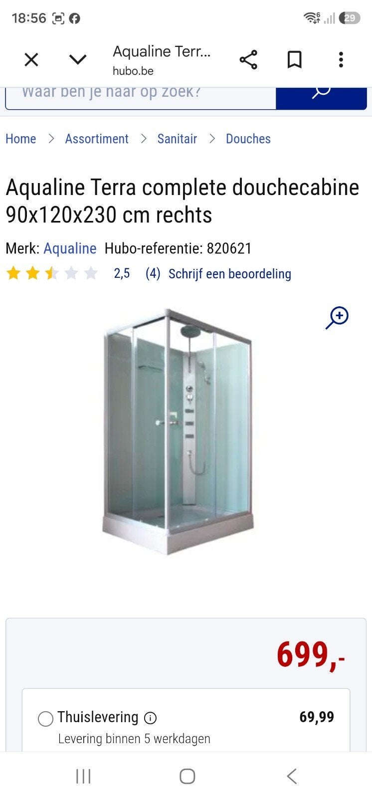 nieuwe douchecabine, Ophalen