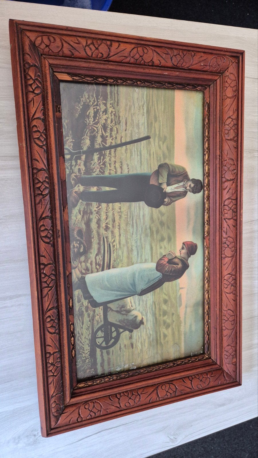 Vintage schilderij „The Angelus” van J.-F. Millet - houten f, Ophalen, Vintage