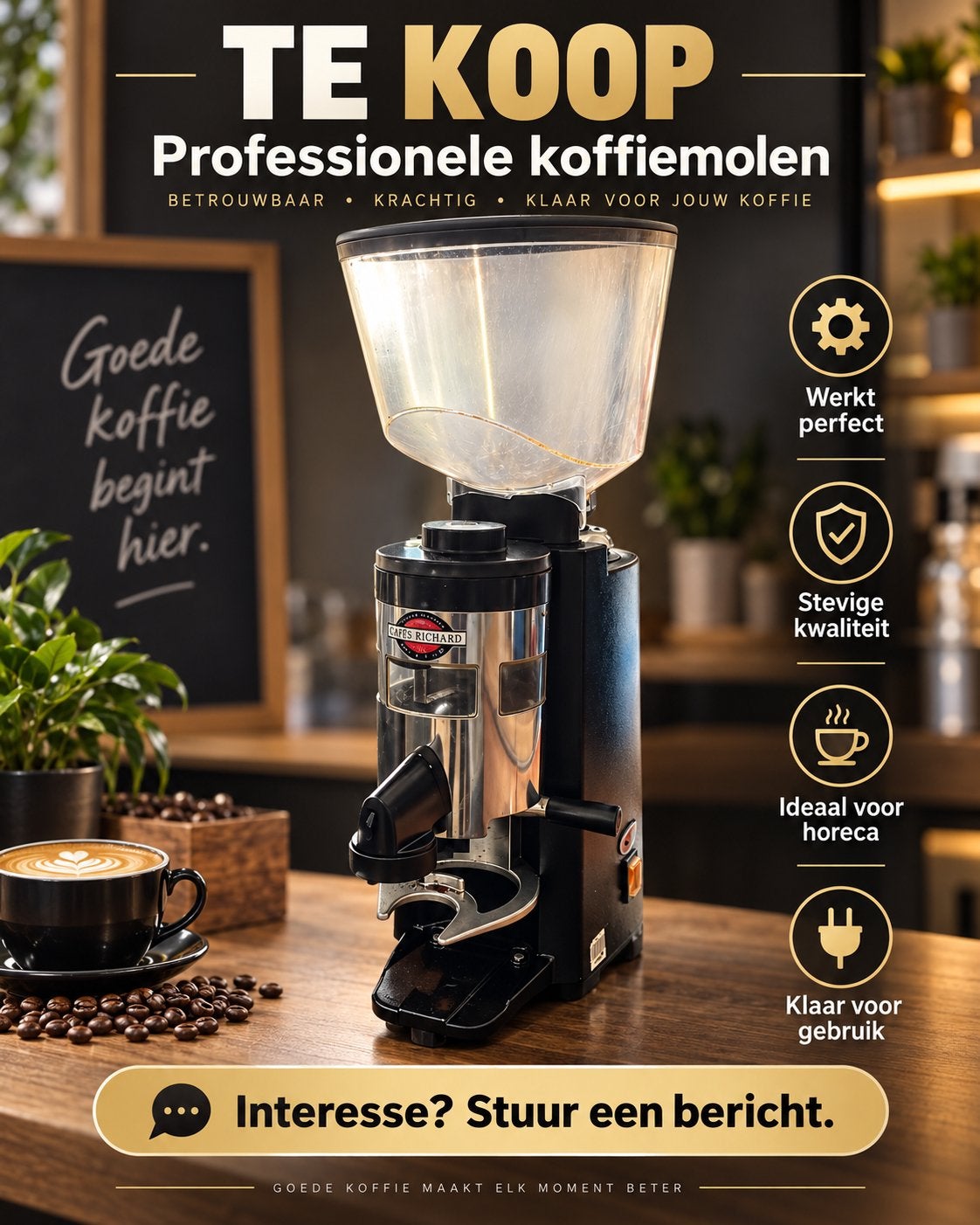 Professionele Cafés Richardkoffiemolen –Horeca–Werkt perfect, Ophalen of Verzenden, Zo goed als nieuw, Koffiemolen