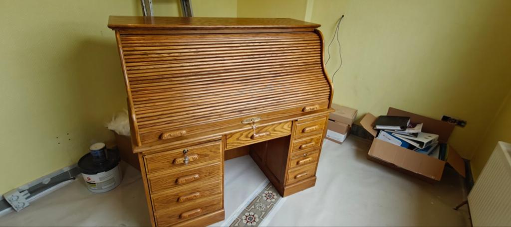 Bureau à cylindre en bois massif – Style vintage / rustique, Enlèvement