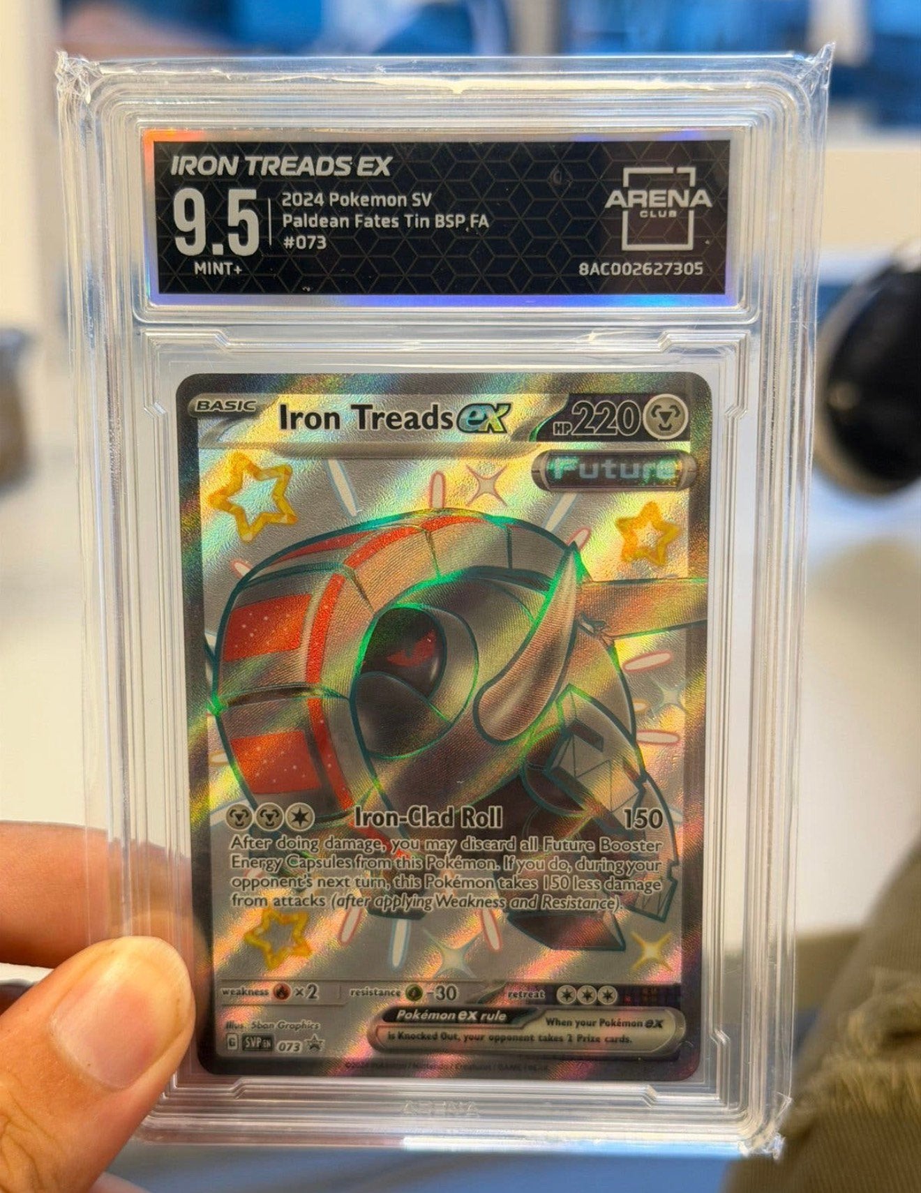 Bavoir Pokémon Iron Treads ex #073 Paldean Fates Grade 9.5, Enlèvement ou Envoi, Neuf, Cartes en vrac, Foil