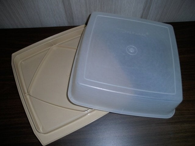 Vintage cakedoos of bewaardoos van tupperware., Ophalen of Verzenden, Gebruikt, Bruin