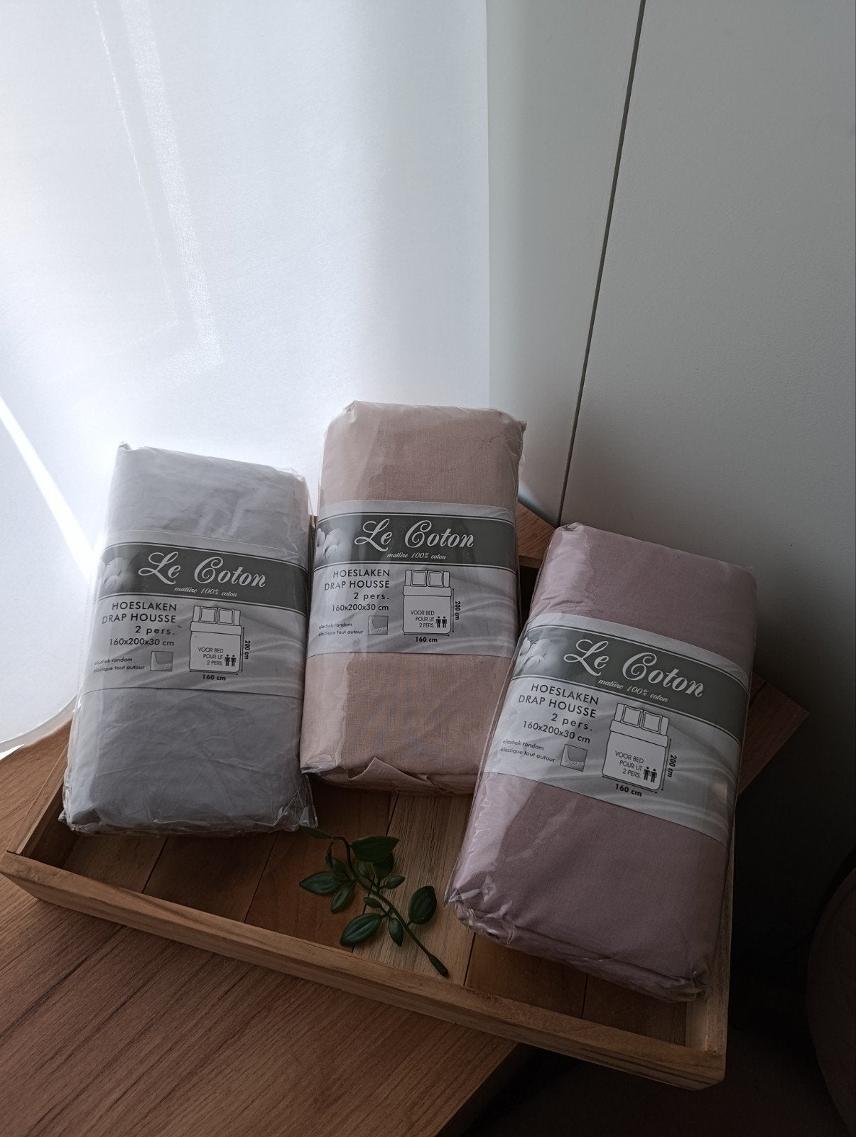 Set van 3 hoeslakens 160/200, Huis en Inrichting, Keuken | Textiel, Ophalen of Verzenden, Katoen