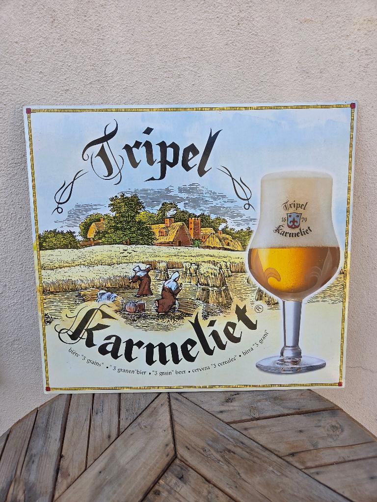 Karmeliet Tripel kartonnen reclamebord - mancave decoratie, Collections, Marques de bière, Comme neuf, Panneau, Plaque ou Plaquette publicitaire