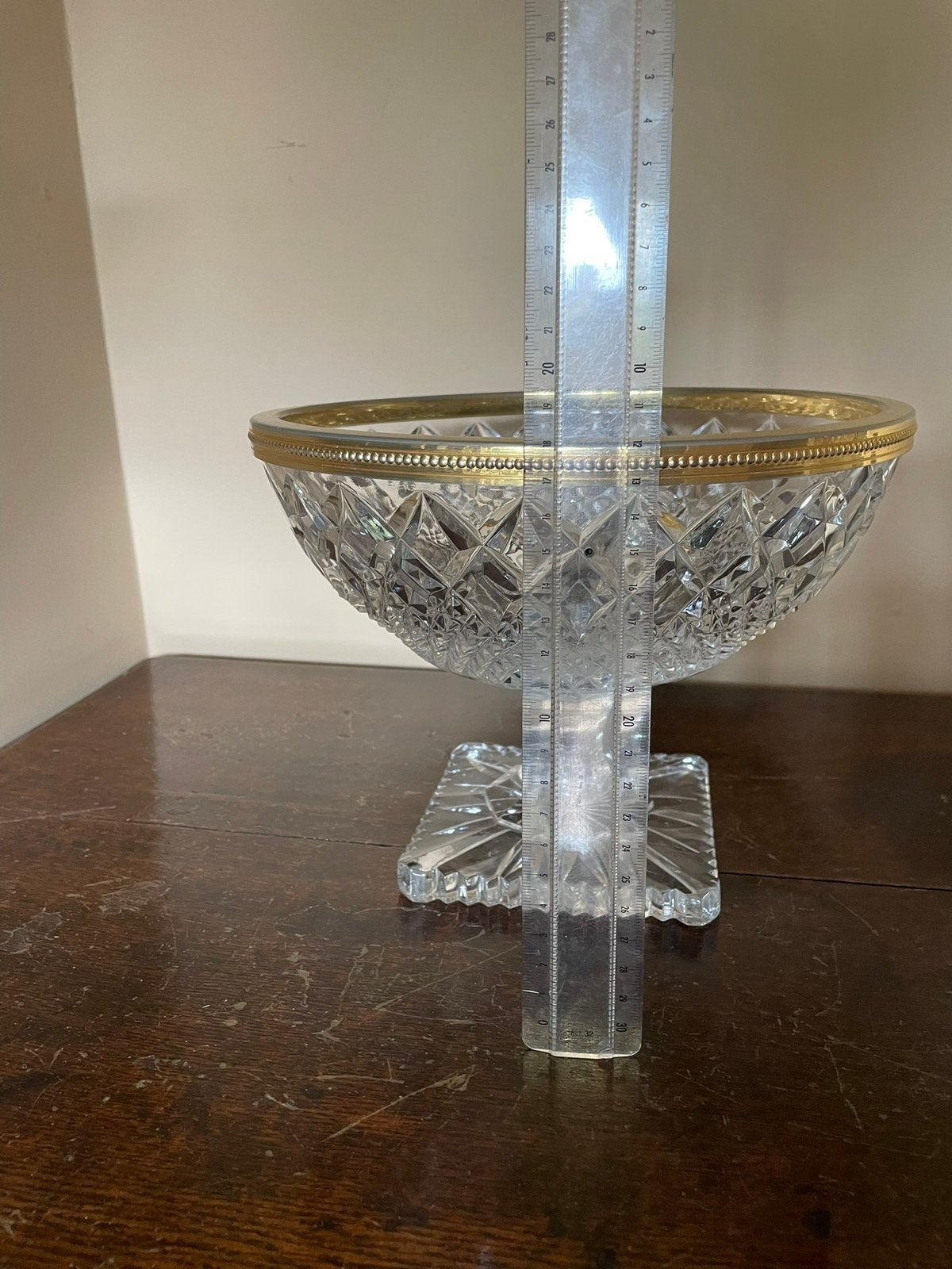 Kristallen bowl met goudkleurige rand, Ophalen, Zo goed als nieuw