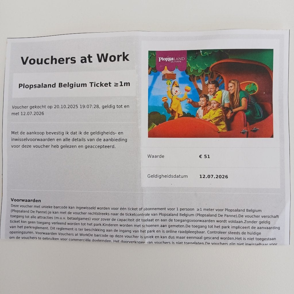 Plopsaland De Panne 1 Ticket, Eén persoon, Ticket of Toegangskaart