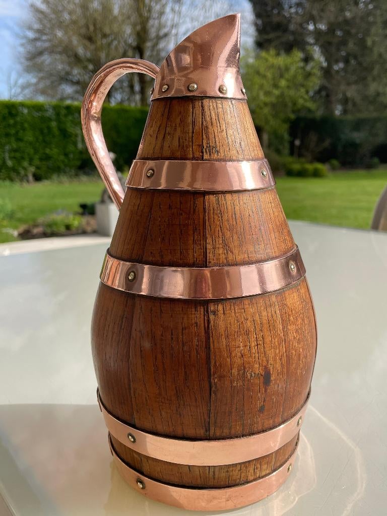 Cruche en bois et cuivre - Ancienne -, Enlèvement ou Envoi, Cuivre