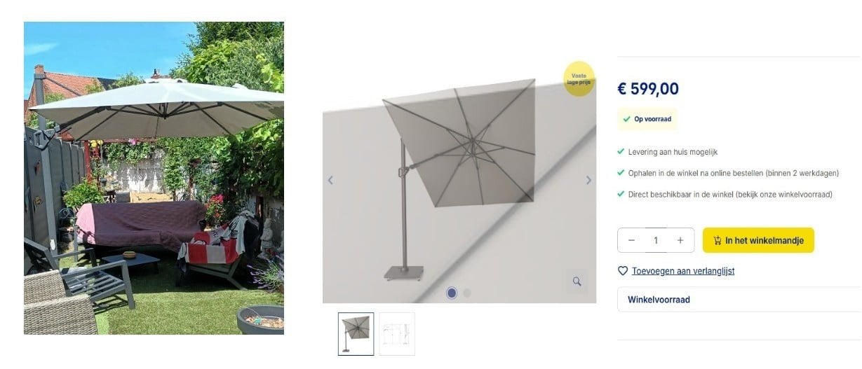 tuinparasol, 3 à 4 mètres, Comme neuf, Parasol flottant, Enlèvement
