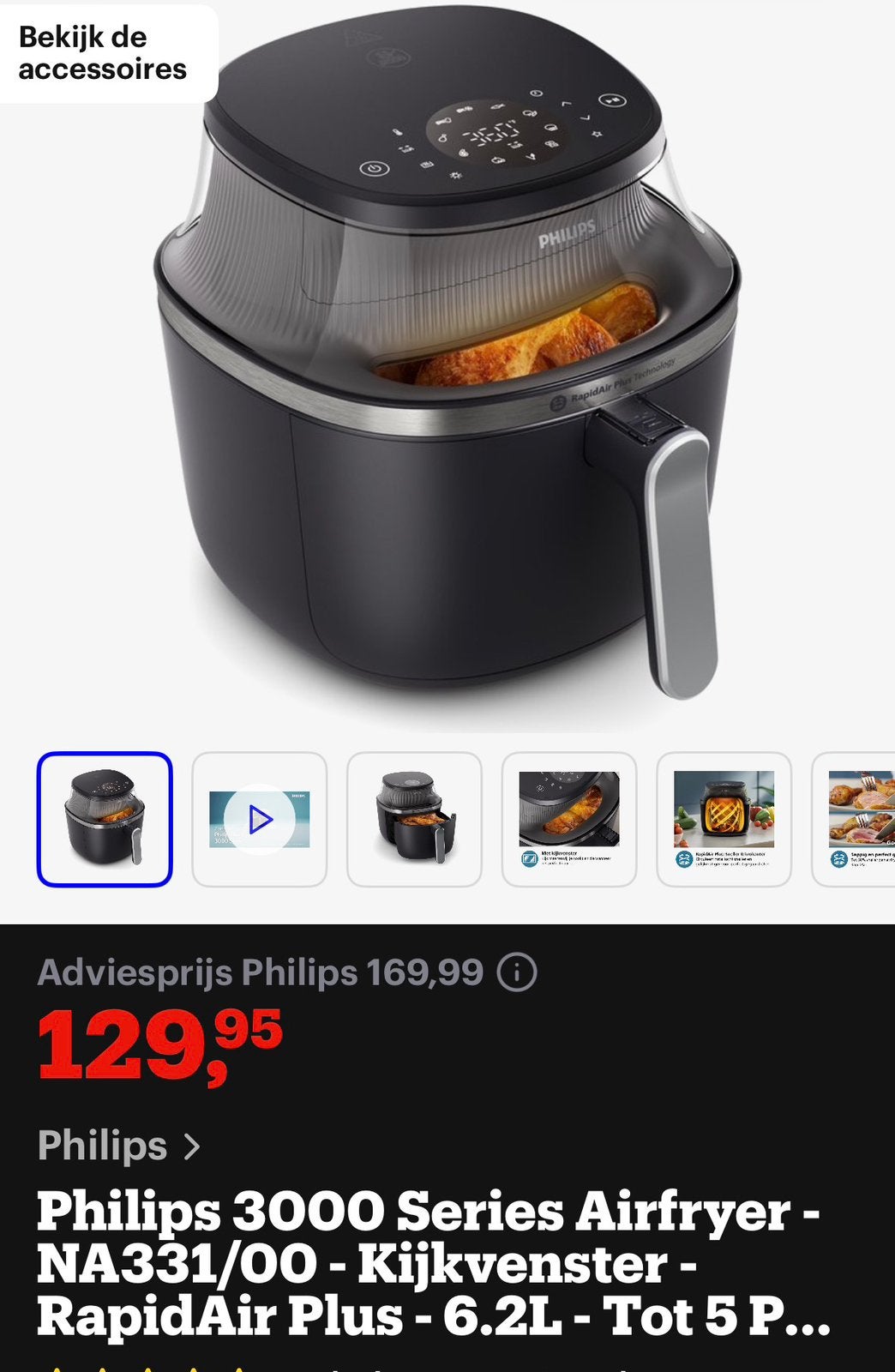 Philips 3000 Series Airfryer NA331/00 – 6,2 L GARANTIE, Ophalen, Zo goed als nieuw, Airfryer XL, 1000 t/m 1499 gram