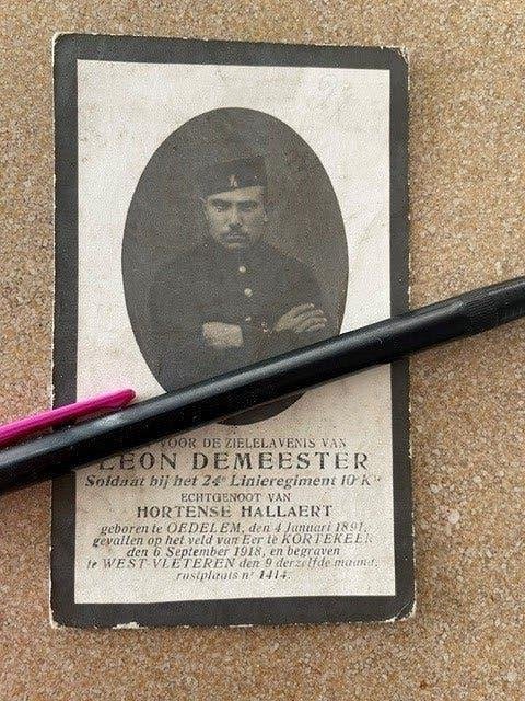 14-18 Soldaat 24Liniereg DEMEESTER  Oedelem, +Headshot1918, Ophalen of Verzenden, Bidprentje