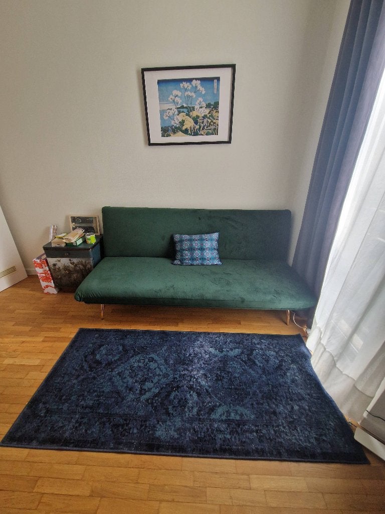Canape vert clic-clac / Green velvet convertible sofa, 75 à 100 cm, 150 à 200 cm, Comme neuf, Enlèvement