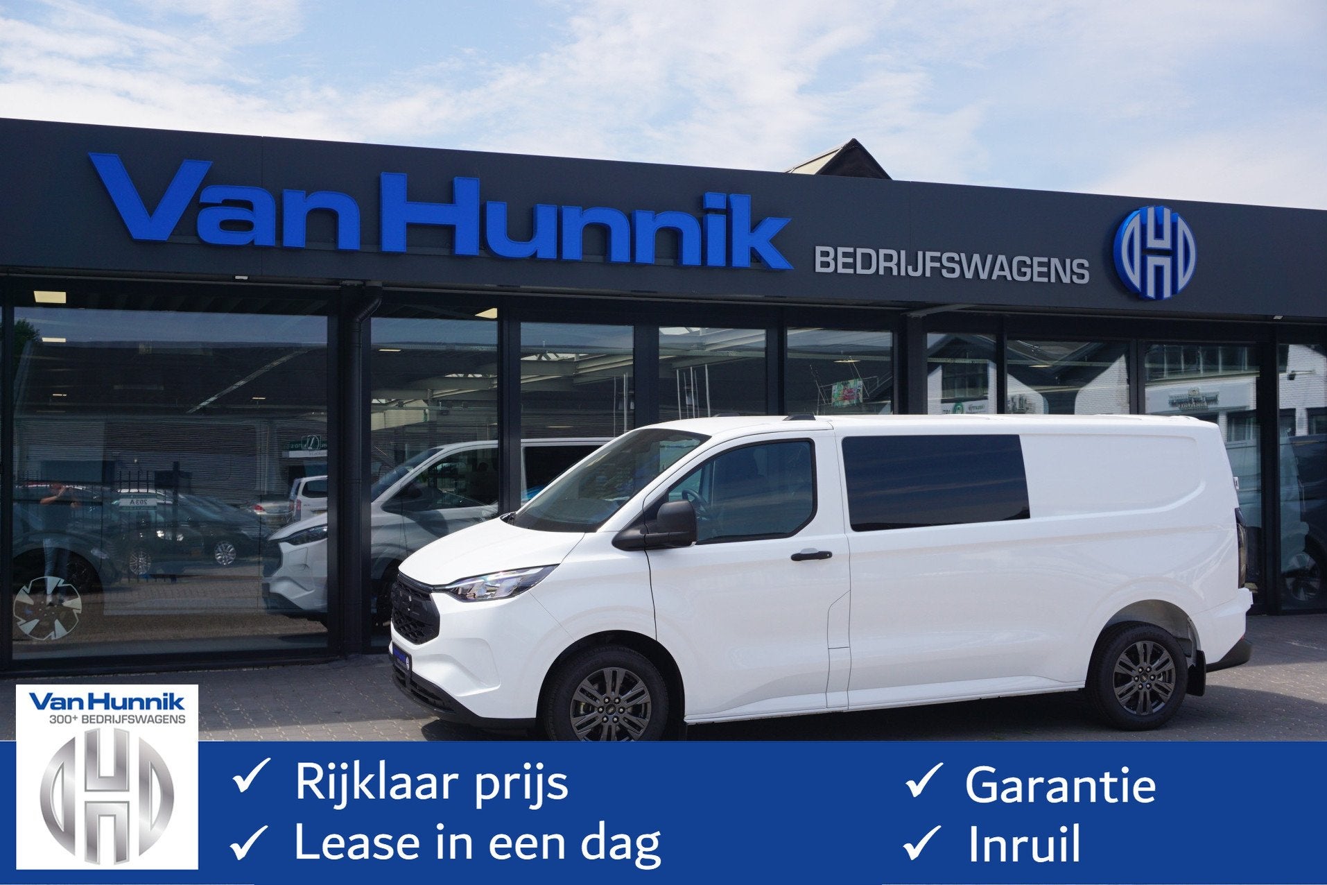 Ford Transit Custom 320L 2.5 PHEV Hybride 233PK Dubbel Cabin, Auto's, Gebruikt, 4 cilinders, Wit, Bedrijf