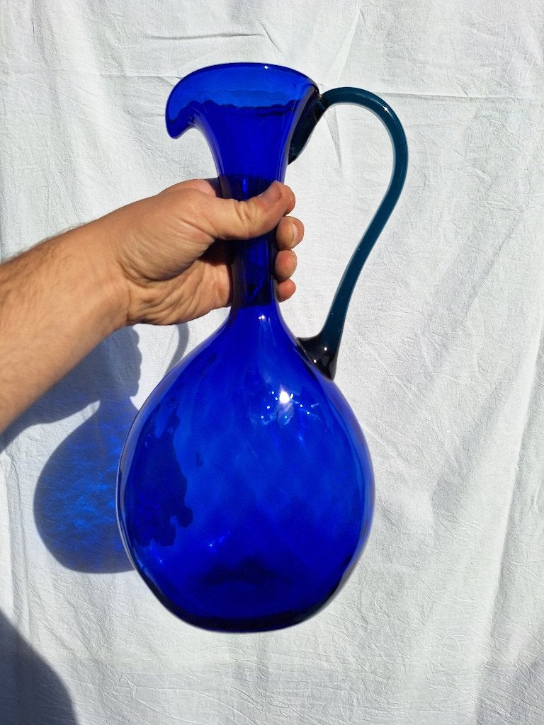 Grote vintage kobaltblauwe glazen karaf / schenkkan (34 cm), Antiek en Kunst, Ophalen