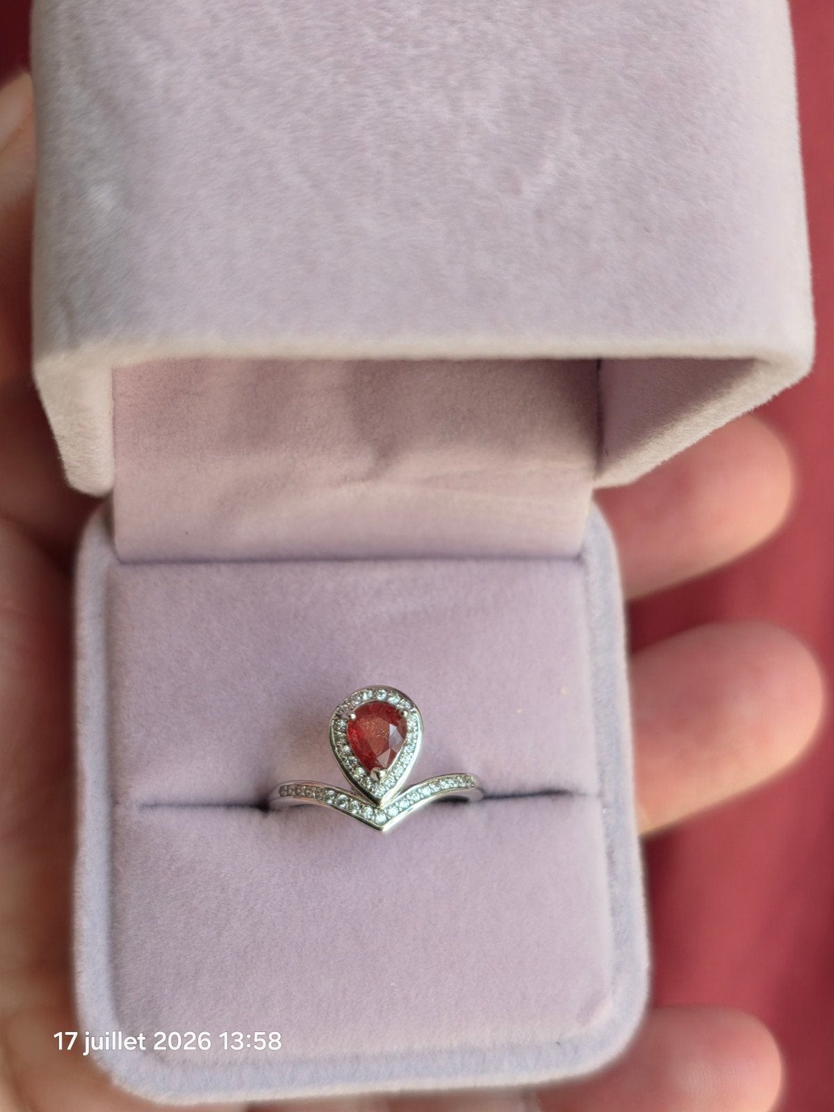 Sterling zilver ring met natuurlijke oranjerood saffier, Handtassen en Accessoires, Ringen, Ophalen, Nieuw, Met edelsteen, Dame