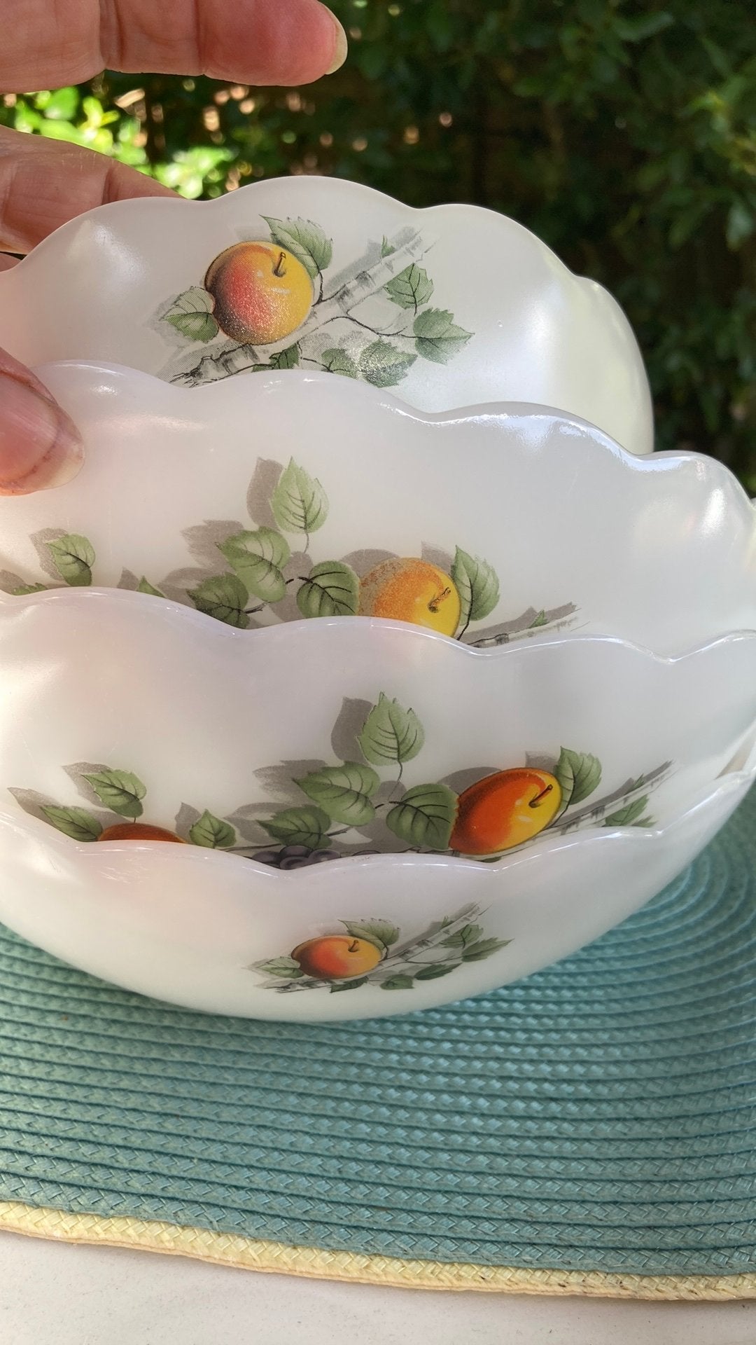 4 saladeschalen Arcopal France fruits de France, Ophalen