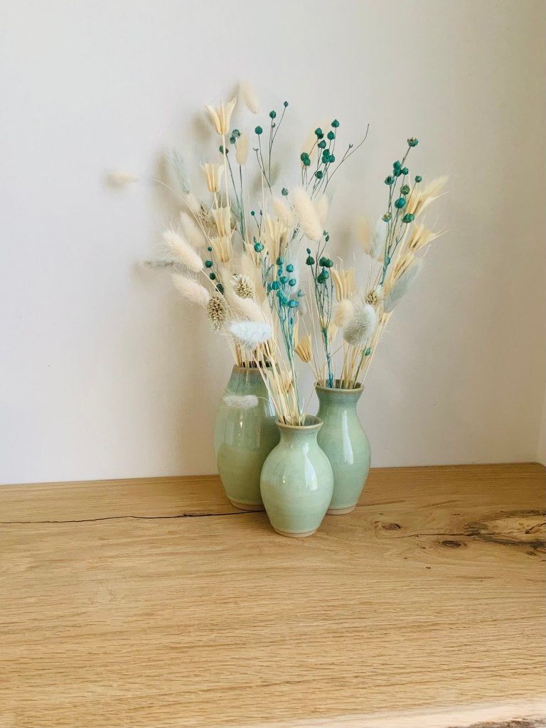 Prachtige vazen in keramiek met droogbloemen, Ophalen, Blauw, Nieuw, Geschikt voor droogbloemen