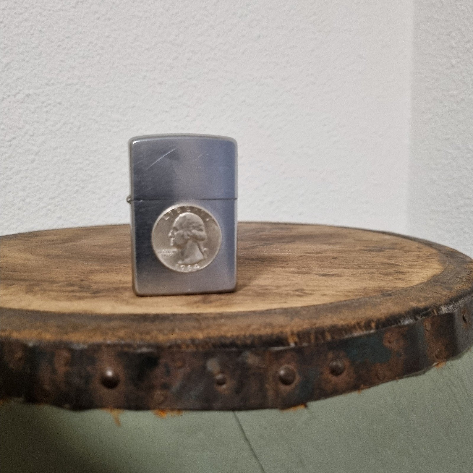 Triple matchend 1964 zippo. Silver quarter dollar!, Ophalen, Gebruikt, Aansteker
