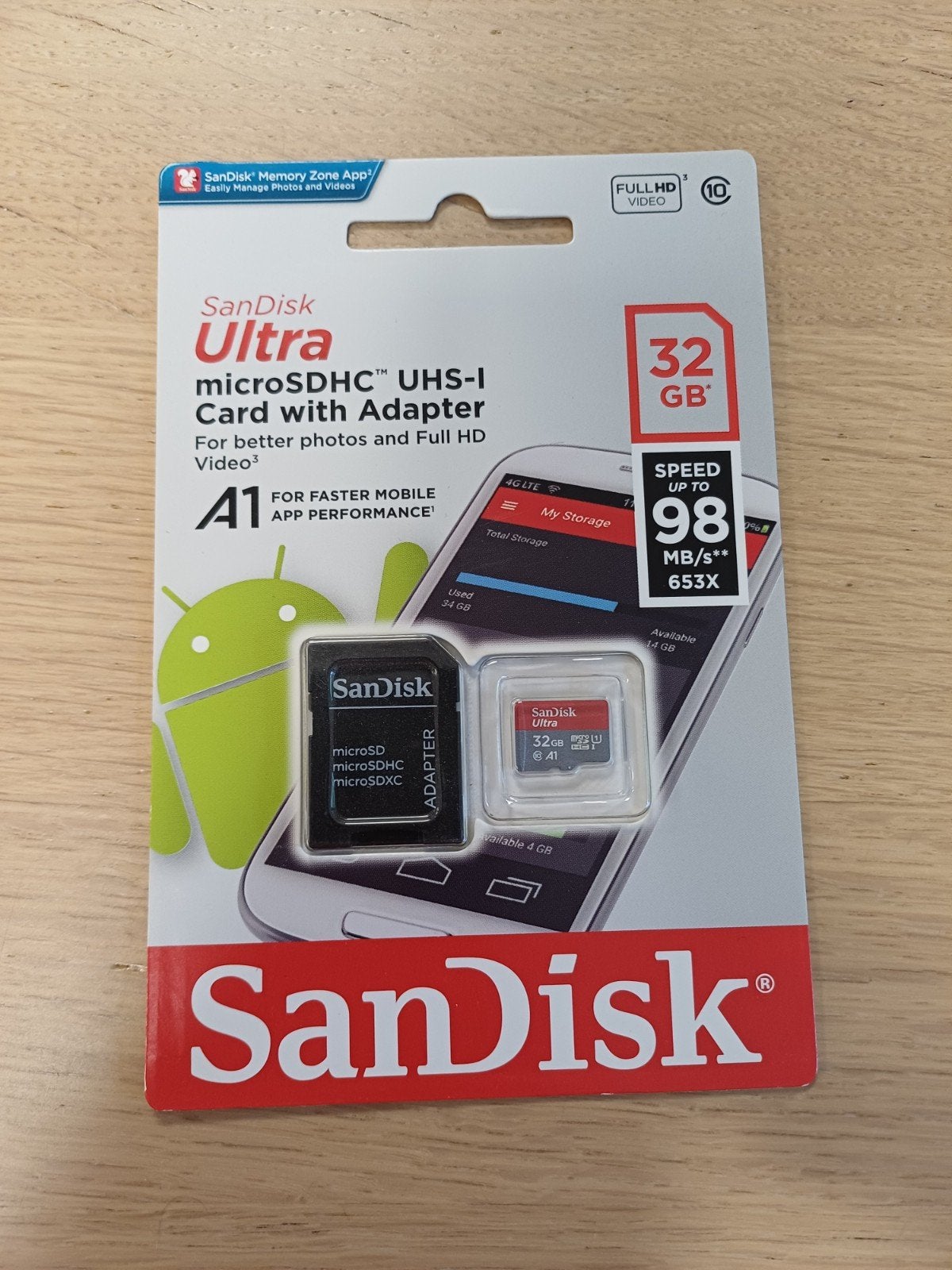 SanDisk Ultra, Audio, Tv en Foto, MicroSDHC, Nieuw, Schokbestendig, 32 GB