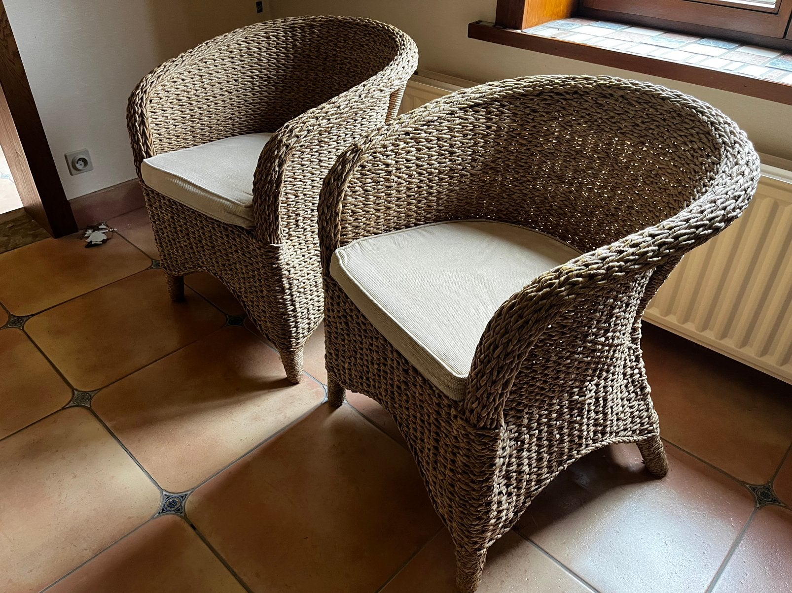 Prachtig stel rieten kuipstoelen, Ophalen, Zo goed als nieuw