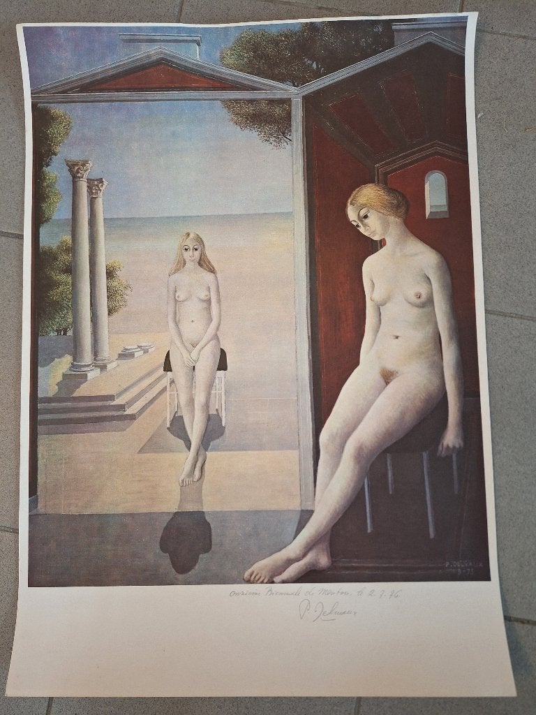 Paul DELVAUX Zittende naakte vrouwen bij Corintische zuilen, Antiquités & Art, Art | Lithographies & Sérigraphies, Lithographie