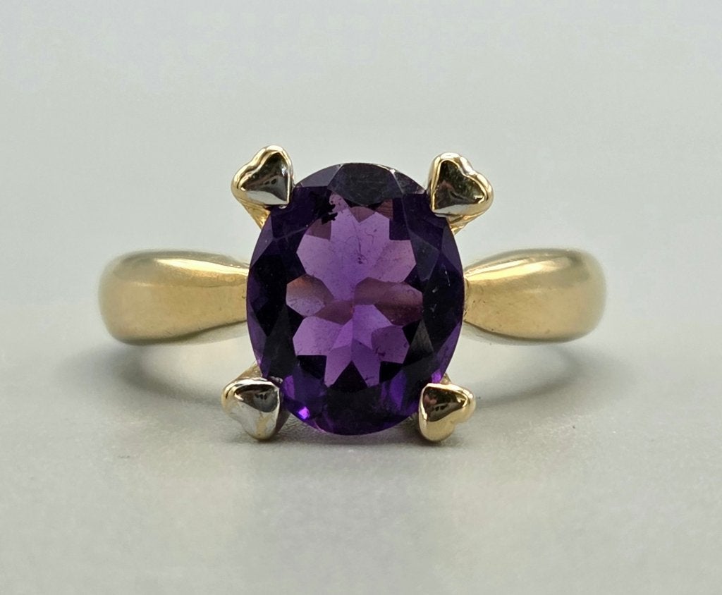 Gouden Vintage ring met edelsteen amethist. 2026/718, Paars, Ophalen of Verzenden, Zo goed als nieuw, 17 tot 18