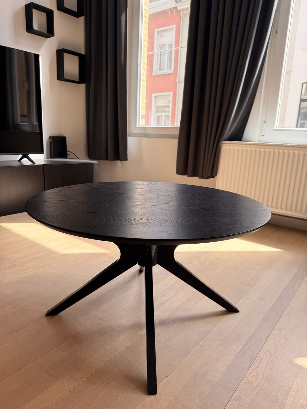 Zwarte ronde salontafel, Huis en Inrichting, Ophalen, Gebruikt, Rond, 50 tot 100 cm