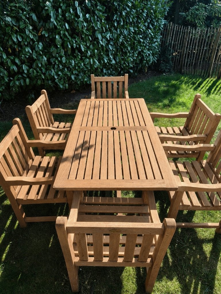Royal Arrow hardhouten tuinset – tafel + 6 stoelen, 6 zitplaatsen, Ophalen of Verzenden, Zo goed als nieuw, Tuinset