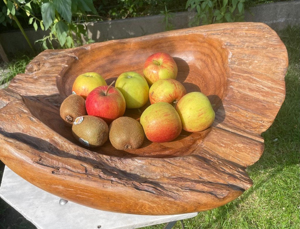 Massieve schaal - fruitschaal in teakhout - 62 cm, Huis en Inrichting, Woonaccessoires | Schalen en Manden, Ophalen, Schaal, Zo goed als nieuw
