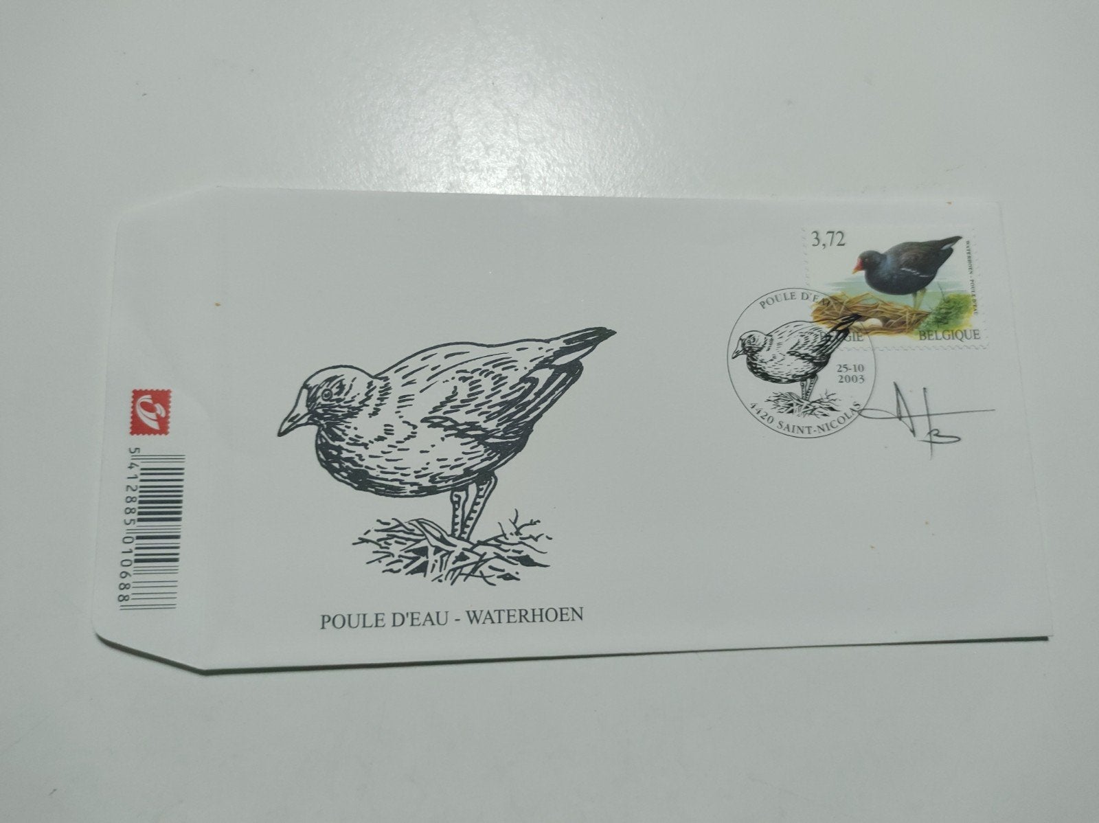 André Buzin 2003 Waterhoen gesigneerd!, Postzegels en Munten, Ophalen of Verzenden, 1e dag stempel, Met stempel