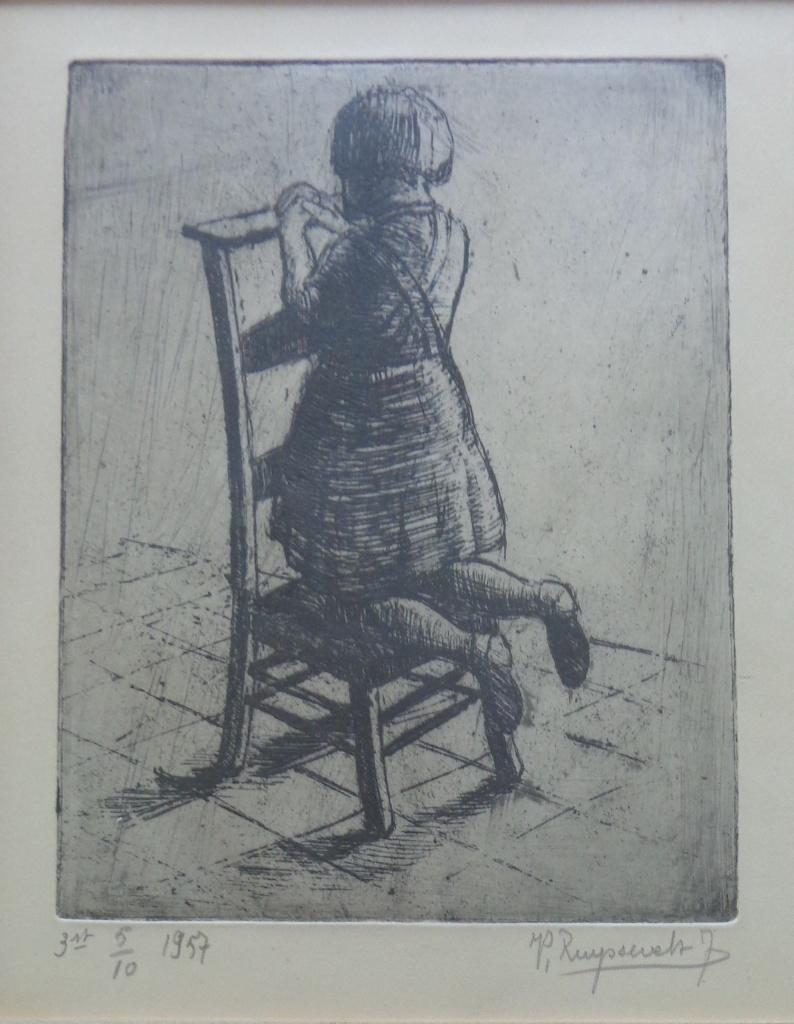 JOZEF VAN RUYSSEVELT / BIDDEND MEISJE / ETS / 37x28cm KADER, Ophalen of Verzenden