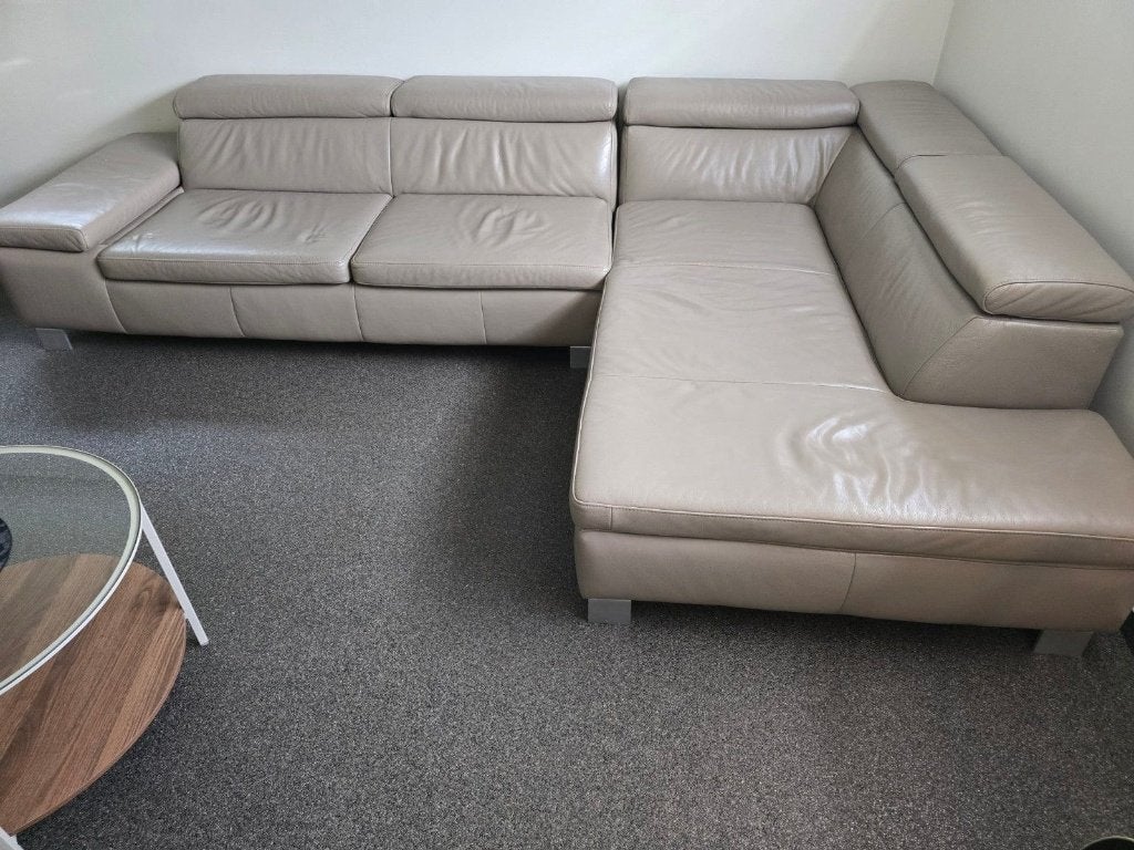 leren hoekbank te koop in de kleur beige/taupe., Enlèvement, Utilisé, Cuir, Banc d'angle