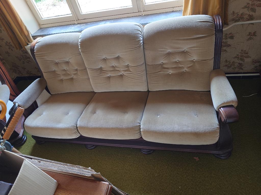 Vintage bankstel met 3-zits bank en fauteuils, Enlèvement